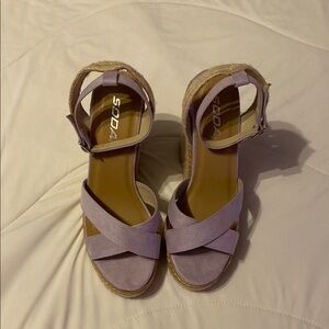 Soda Purple Wedge Sandals with Ankle Straps